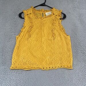 Maeve Anthropologie Top Womens 10 Yellow Eyelet Lace Ruffle Capsule Boho Summer